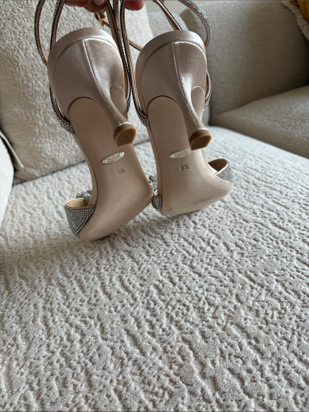 Badgley Mischka Rose Gold Crystal Bow Ankle-Strap Sandal - Picture 8 of 9
